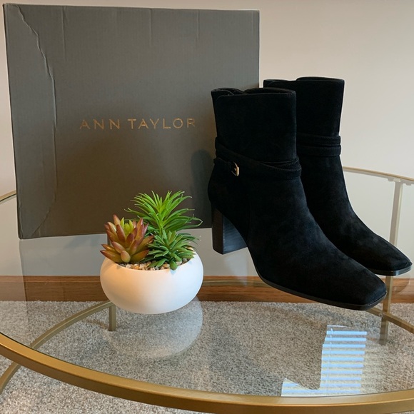 Ann Taylor Shoes - Ann Taylor Suede Boot with Wrap Around Buckle High Block Heel Size 8 1/2